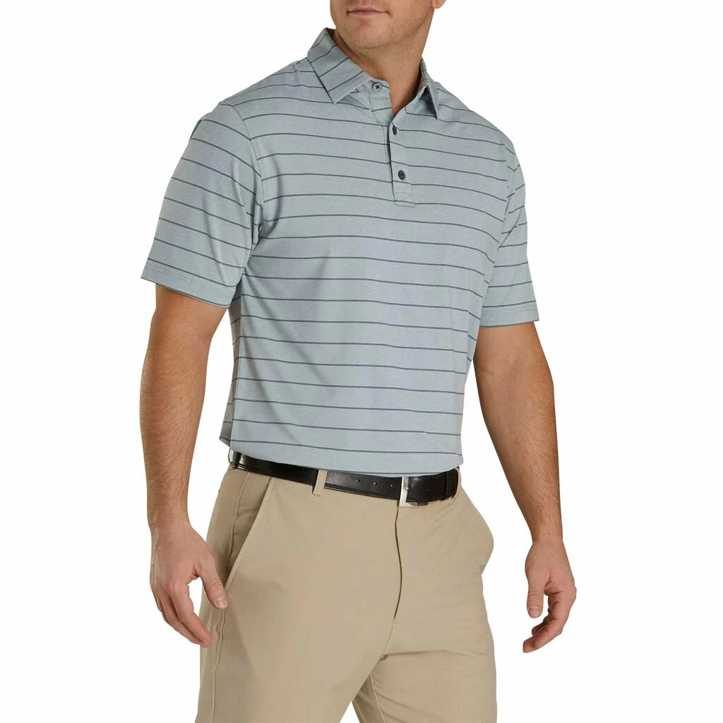 FootJoy Lisle Double Pin Stripe Self Collar Grey Mens Golf Polo 3 FootJoy Lisle Double Pin Stripe Self Collar Grey Mens Golf Polo
