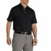 FootJoy Athletic Fit Lisle Solid Gingham Trim Self Collar Black Mens Golf Polo -Golf Clubs Sales Store 11986