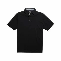 FootJoy Athletic Fit Lisle Solid Gingham Trim Self Collar Black Mens Golf Polo -Golf Clubs Sales Store 11986 3 66648050 d32b 4e09 b435 9634e903314c
