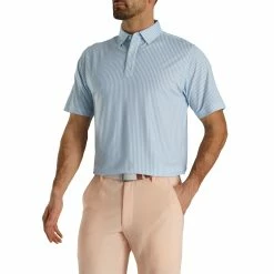 FootJoy Southern Living Lisle Stripe Light Blue-White Mens Golf Polo