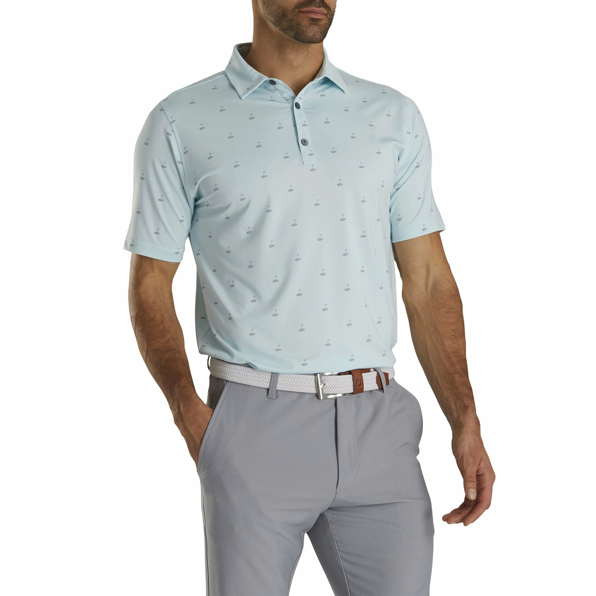 FootJoy Athletic Fit Lisle Golf Print Ice Blue Mens Golf Polo 3 FootJoy Athletic Fit Lisle Golf Print Ice Blue Mens Golf Polo