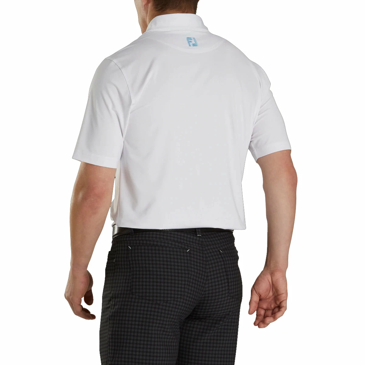 FootJoy Athletic Fit Lisle Solid Gingham Trim White Mens Golf Polo 4 FootJoy Athletic Fit Lisle Solid Gingham Trim White Mens Golf Polo - Image 2