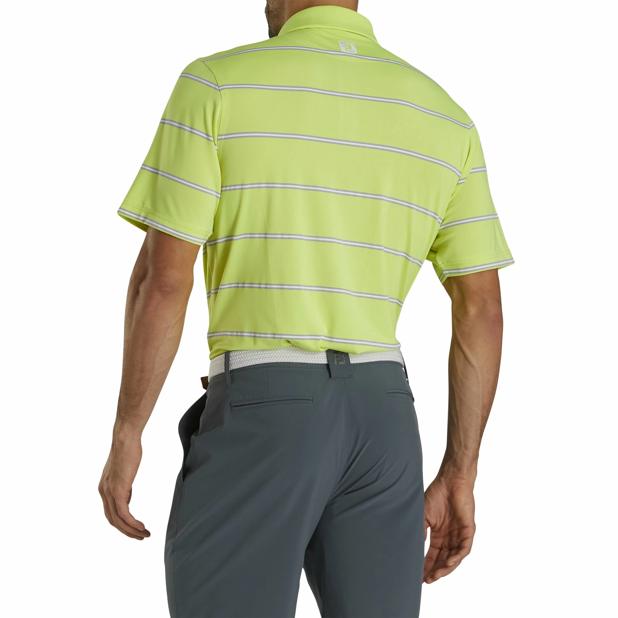 FootJoy Lisle Open Stripe Lime Mens Golf Polo 4 FootJoy Lisle Open Stripe Lime Mens Golf Polo - Image 2