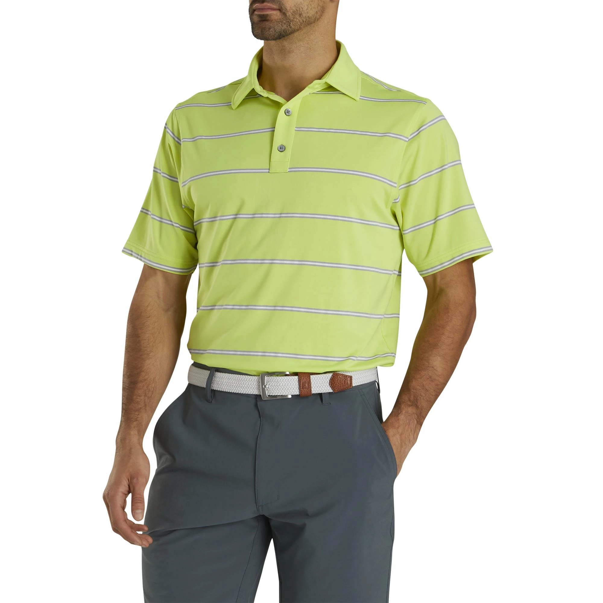 FootJoy Lisle Open Stripe Lime Mens Golf Polo 3 FootJoy Lisle Open Stripe Lime Mens Golf Polo