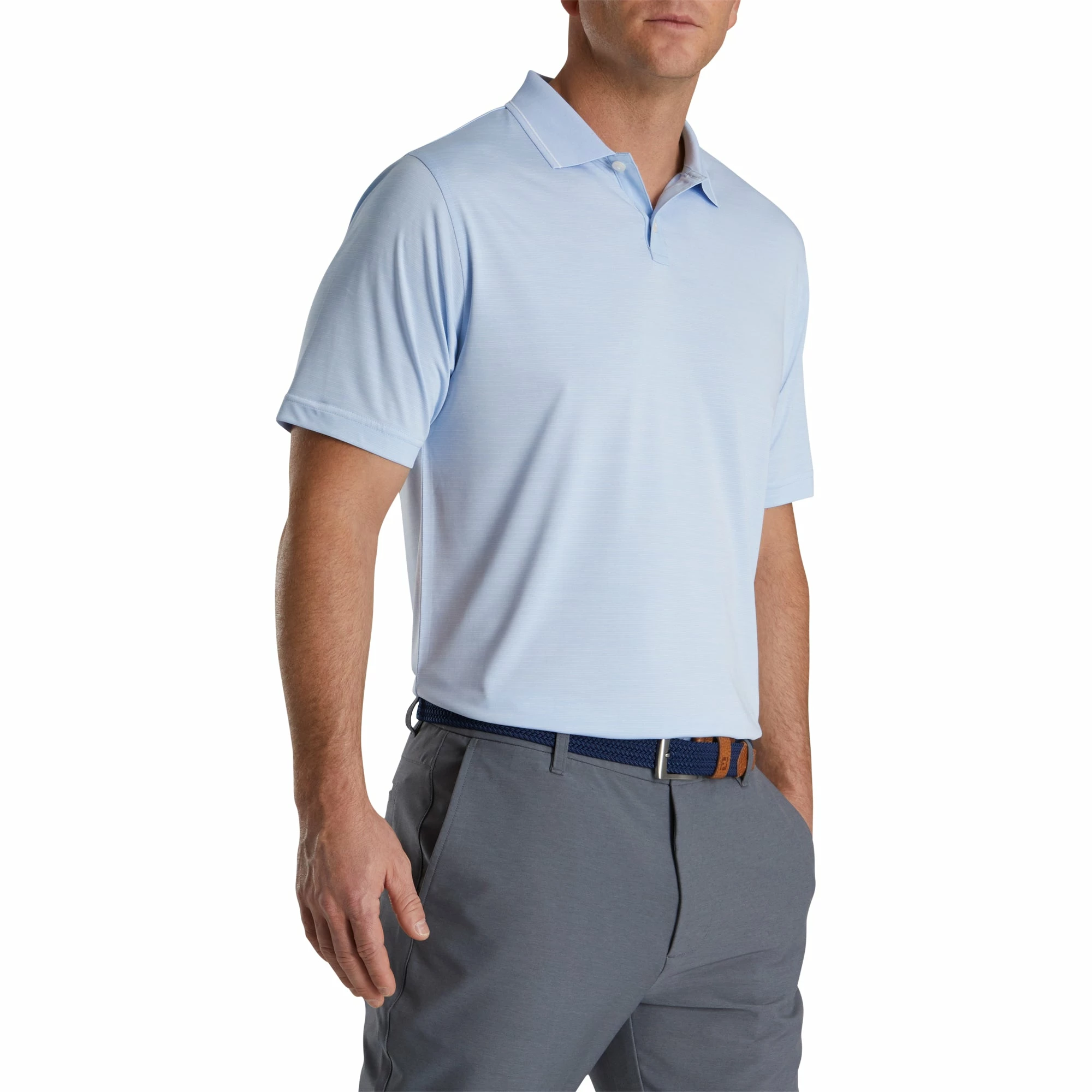 FootJoy Lisle Broken Pinstripe Sky-White Mens Golf Polo 3 FootJoy Lisle Broken Pinstripe Sky-White Mens Golf Polo