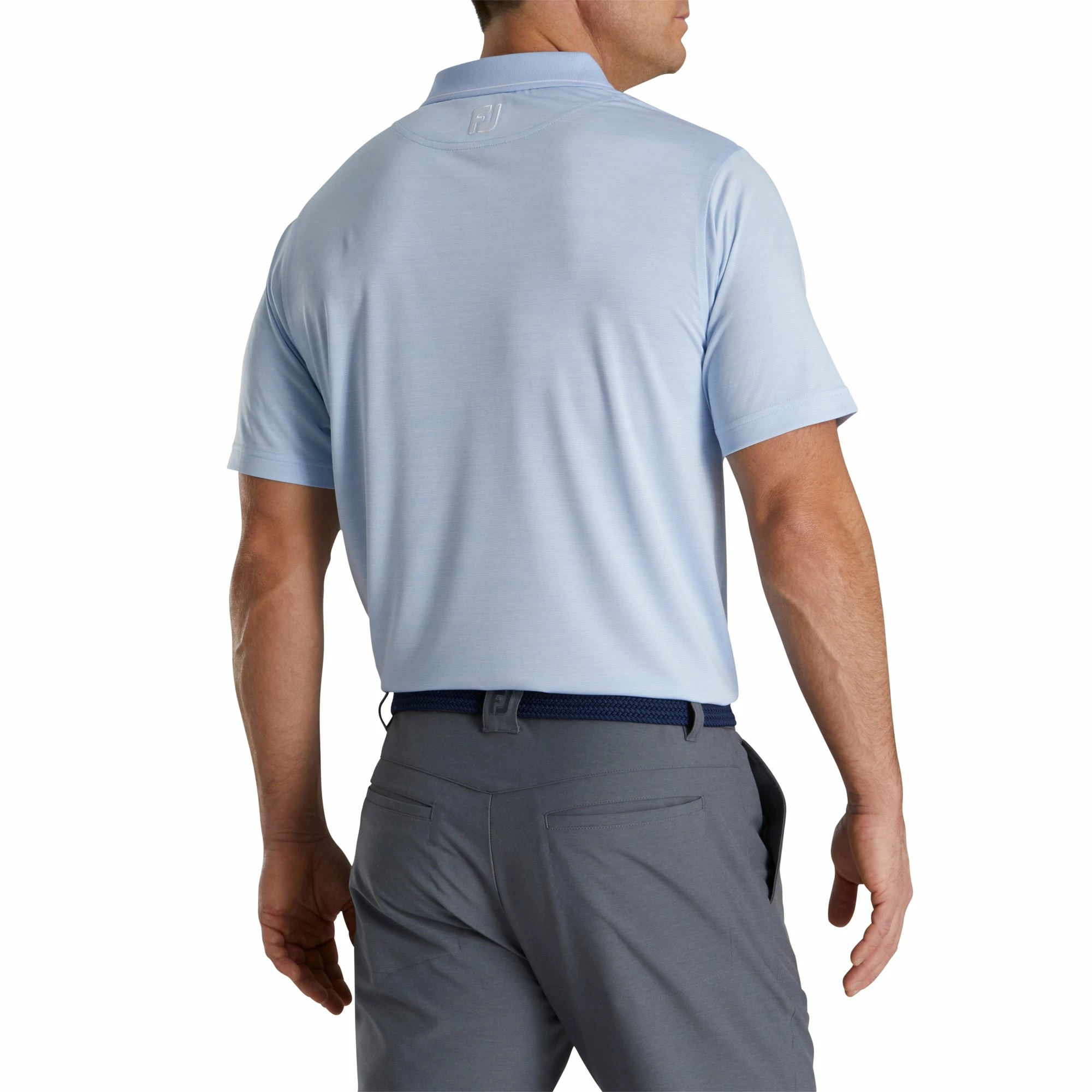 FootJoy Lisle Broken Pinstripe Sky-White Mens Golf Polo 4 FootJoy Lisle Broken Pinstripe Sky-White Mens Golf Polo - Image 2