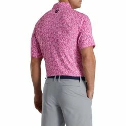 FootJoy Floral Vines Lisle Hot Pink Mens Golf Polo -Golf Clubs Sales Store 21654 HOTPNKWHTBLK 1