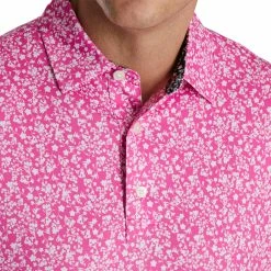 FootJoy Floral Vines Lisle Hot Pink Mens Golf Polo -Golf Clubs Sales Store 21654 HOTPNKWHTBLK 2