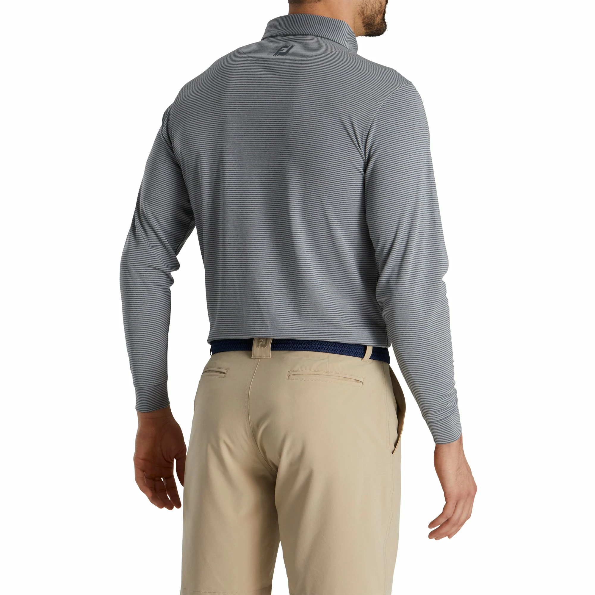 FootJoy Feeder Stripe Jersey Heather Smoke Mens Longsleeve Golf Polo 4 FootJoy Feeder Stripe Jersey Heather Smoke Mens Longsleeve Golf Polo - Image 2
