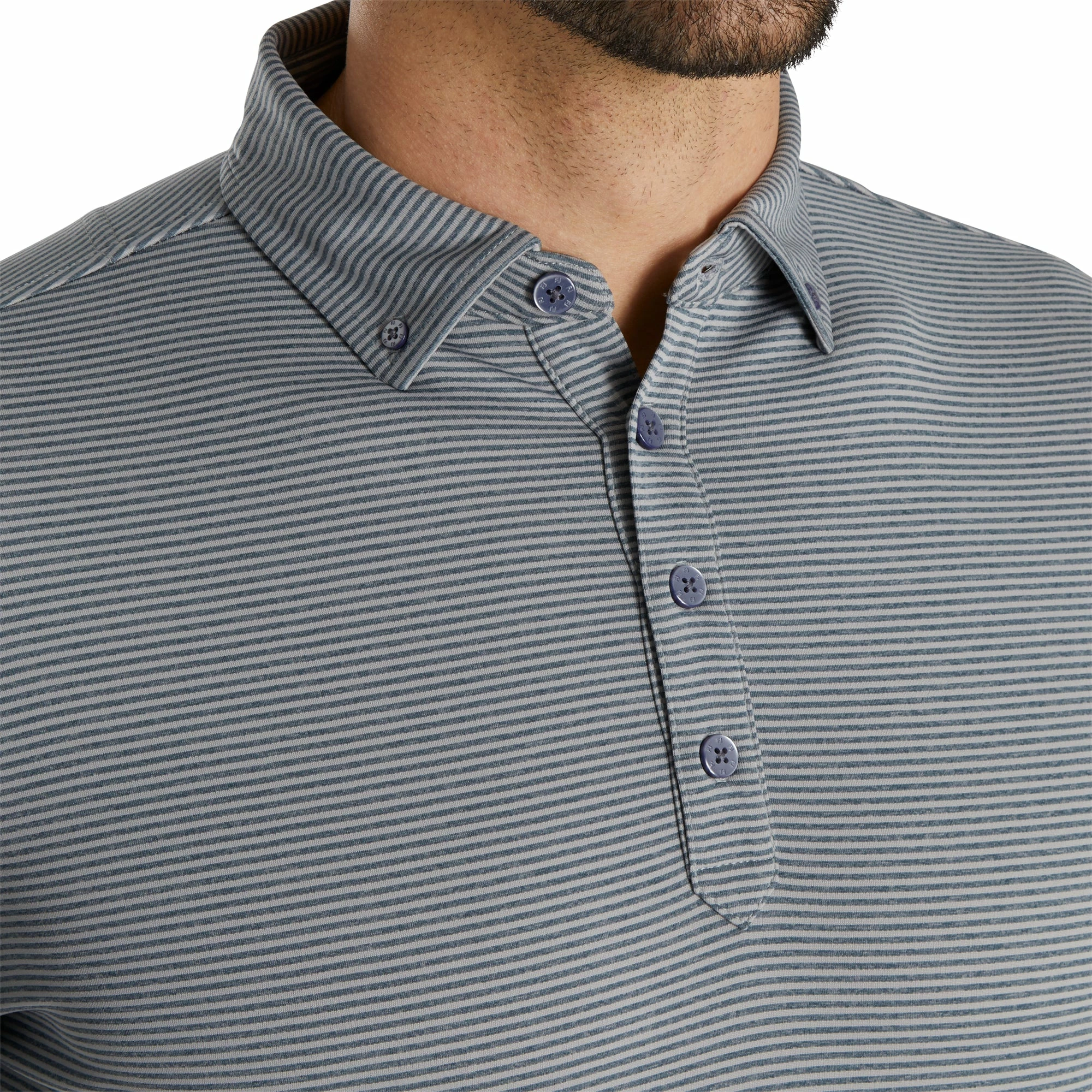 FootJoy Feeder Stripe Jersey Heather Smoke Mens Longsleeve Golf Polo 5 FootJoy Feeder Stripe Jersey Heather Smoke Mens Longsleeve Golf Polo - Image 3