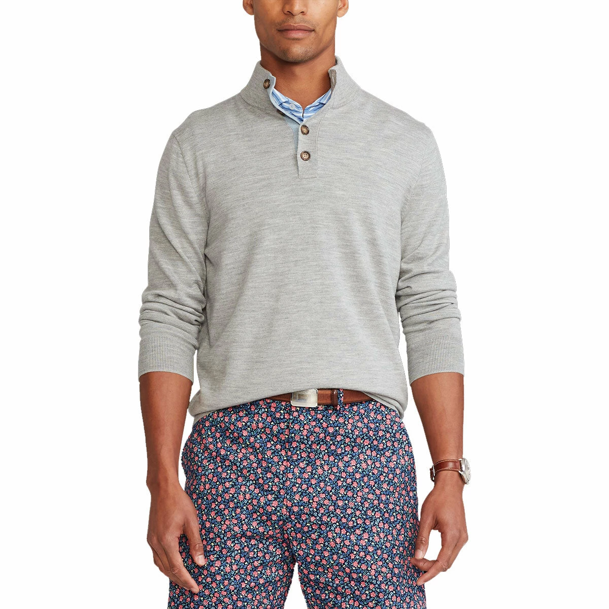 Polo Ralph Lauren Half Button Mock Light Grey Heather Mens Golf Sweater 4 Polo Ralph Lauren Half Button Mock Light Grey Heather Mens Golf Sweater - Image 2