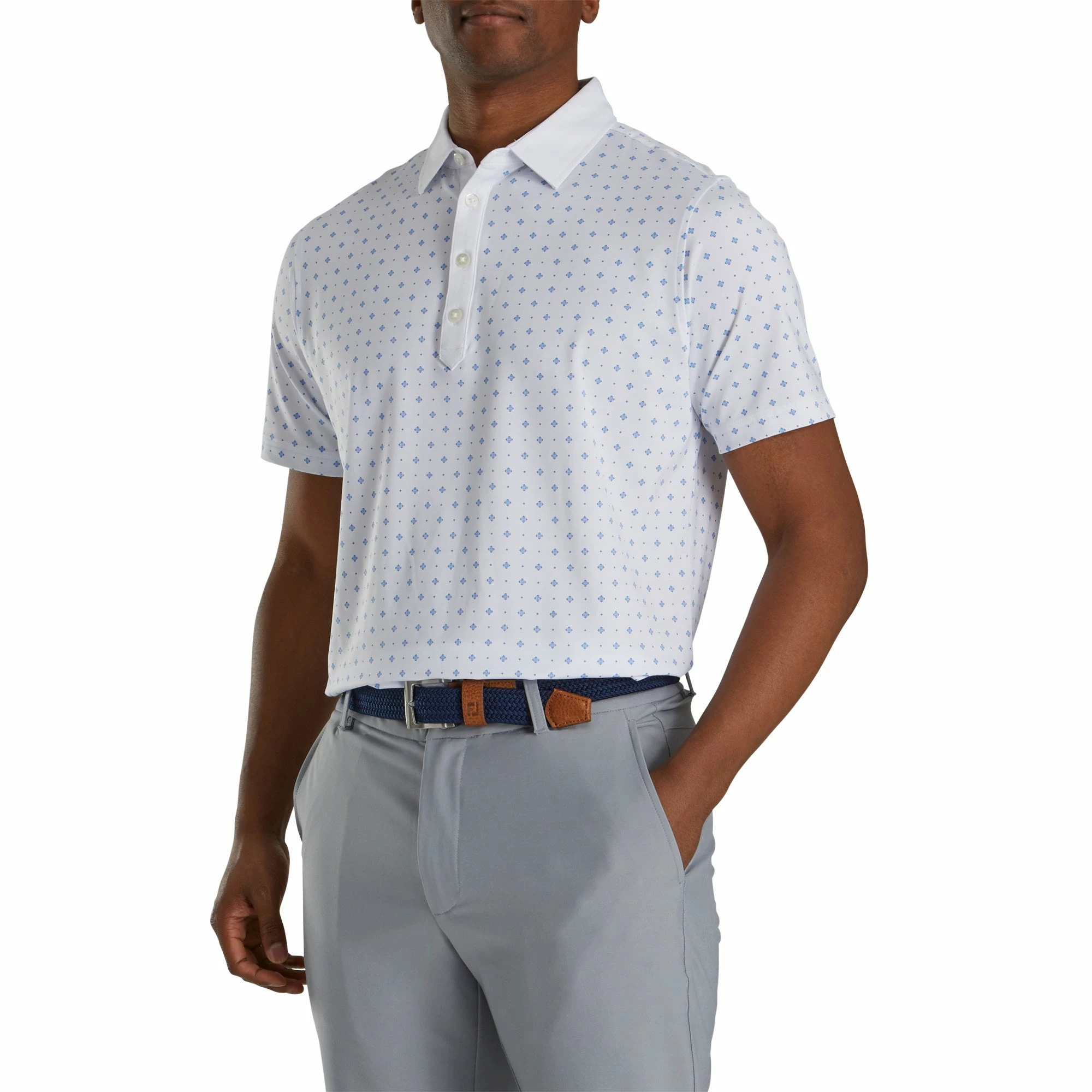 FootJoy Athletic Fit Deco Print White Mens Golf Polo 2 FootJoy Athletic Fit Deco Print White Mens Golf Polo