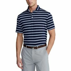 Polo Ralph Lauren RLX Ralph Lauren Lightweight Wide Multi Stripe French Navy Mens Golf Polo