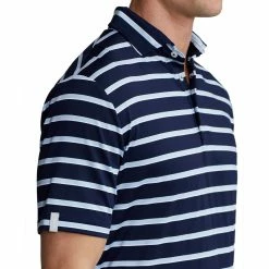 Polo Ralph Lauren RLX Ralph Lauren Lightweight Wide Multi Stripe French Navy Mens Golf Polo -Golf Clubs Sales Store 25025 FNAVYMULTI2 2
